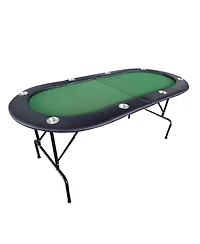 Rbied 73" Oval Wood Foldable Poker Table for 8 Players with Faux Leather Padded Rails and Cup Holders Living Room or Game Nights