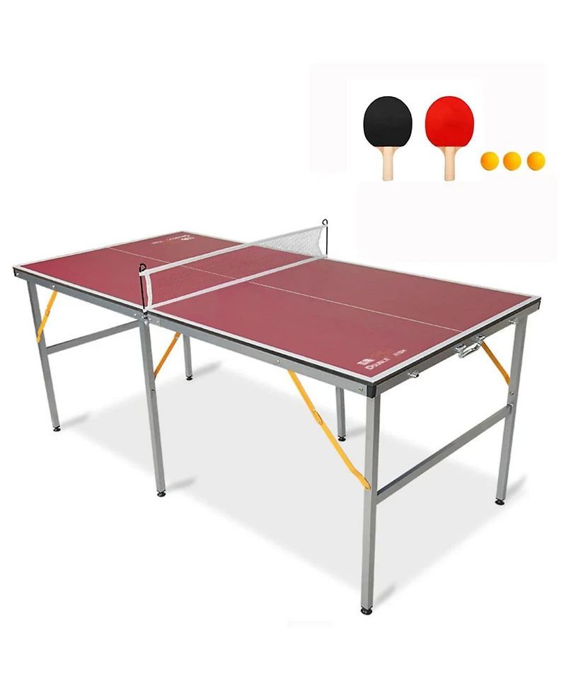 Rbied 6FT Foldable Red Mdf Ping Pong Table, Portable Table Tennis Table for Indoor Outdoor, Ping Pong Table Set with Net Paddles Balls