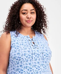 Style & Co Plus Floral-Print Lace-Up Dress, Macy's Exclusive