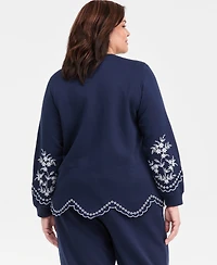 Style & Co Plus Long-Sleeve Scalloped Eyelet Crewneck Sweatshirt, Macy's Exclusive