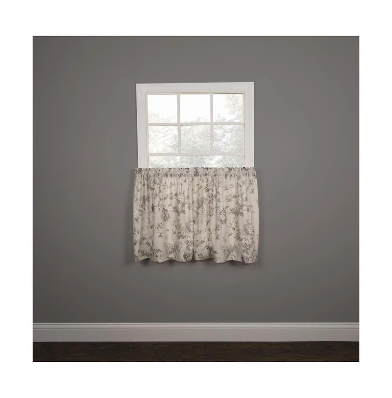 Ellis Curtain Abigail Design Printed Room Darkening 2-Piece Window Rod Pocket Pair Set With 2 Tiers - 56x24" - 56" x 24" Lilac