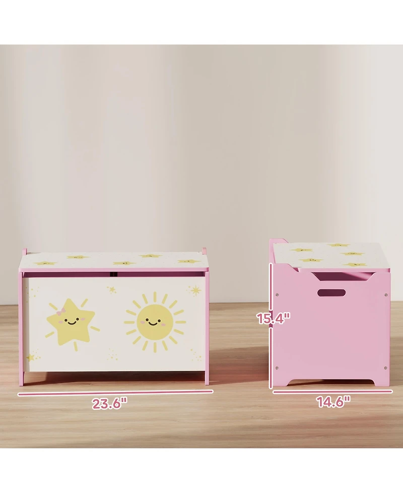 Qaba Toy Box for Kids, Toy Chest with Lid, Safety Hinges, Handles,