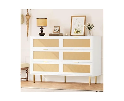 gaomon Natural Rattan 6 Drawer Dresser for Bedroom
