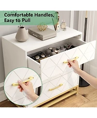 Gaomon 3-Drawer Wooden Bedroom Dresser, Pink Storage Chest with Gold Handles, Modern Bedside Organizer for Bedroom