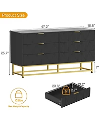 gaomon Modern White 6-Drawer Dresser with Gold Handles, Large Wooden Storage Cabinet for Bedroom, Living Room, Hallway, Entryway