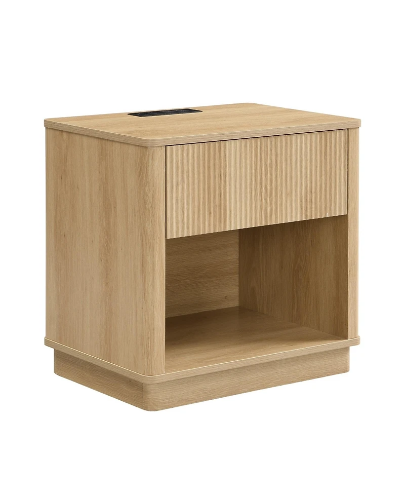 21.65" Modern Nightstand with Built-in Charging Station, Mdf Bedside Table with Usb Port