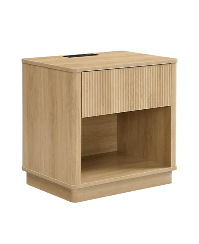 21.65" Modern Nightstand with Built-in Charging Station, Mdf Bedside Table with Usb Port