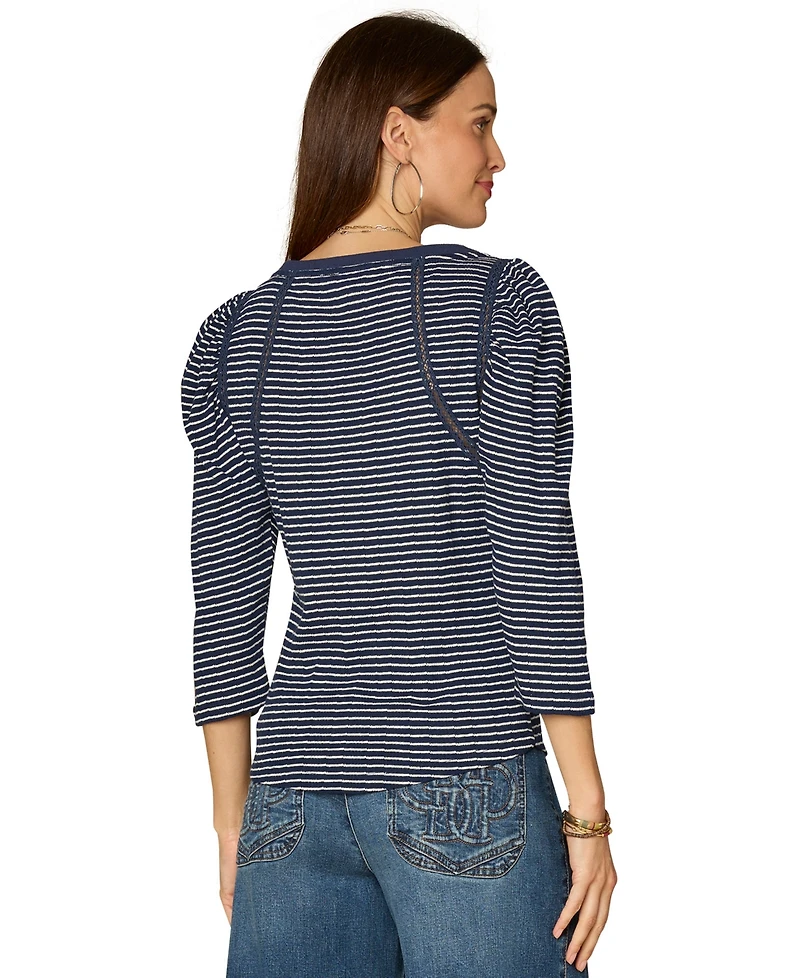 Democracy Petite Striped Boat Neck Knit Top