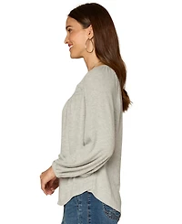 Democracy Petite Shirt Tail Knit Novelty Smocking Top