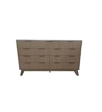 gaomon 54" Wide 9 Drawer Dresser,Wooden Chest of Drawers with Fluted Wave Pattern, Metal Handles, Modern Tv Stand Dresser Curved Profile