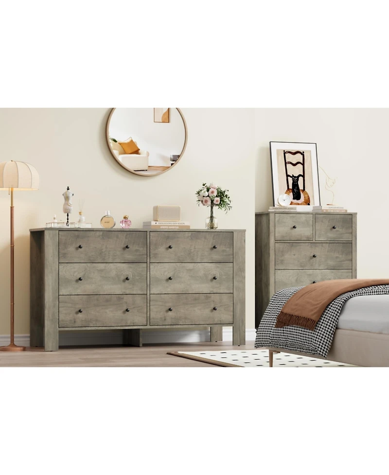 gaomon 6 Drawer Dresser for Bedroom, Modern Double Dresser Organizer with Storage Drawers