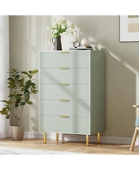 Gaomon + 5-Drawer + Wood + Modern Design with Gold Pulls + Bedroom Dresser