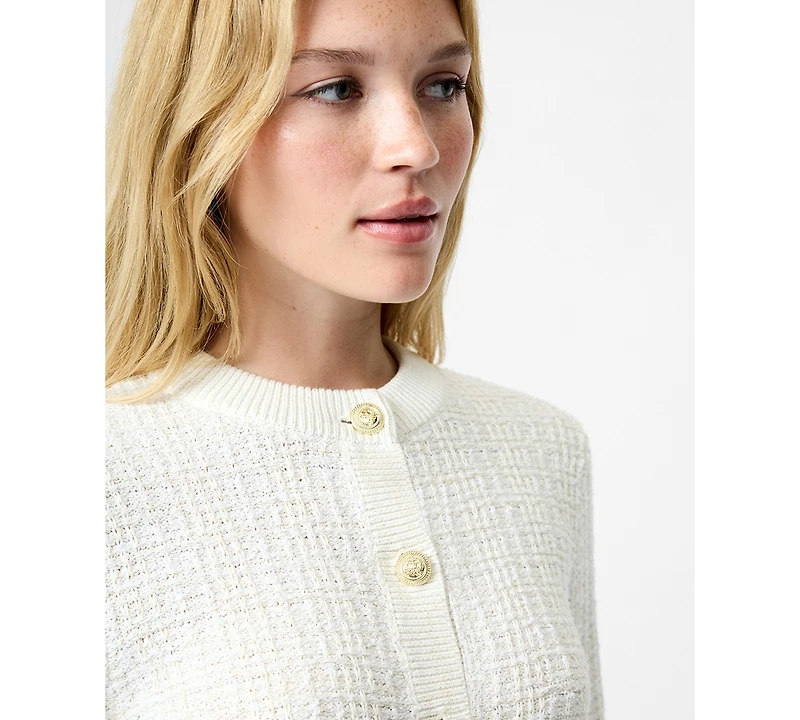 French Connection Women's Metallic Tweed Knit Cardigan Sweater