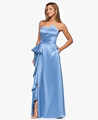 Xscape Women's Strapless Side Ruffle Satin Ball Gown