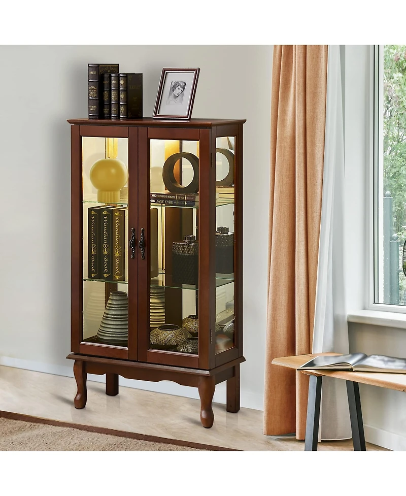 Curio Display Cabinet with Interior Lighting Mirrored Panel and Classic Style