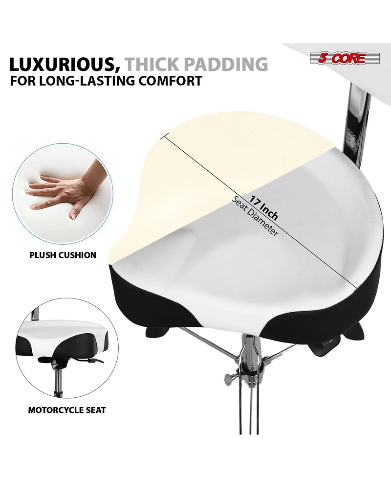 5 Core Drum Throne w Backrest 4" Padded Stool Airlift 25" Adjustable Drummer 441Lb Capacity