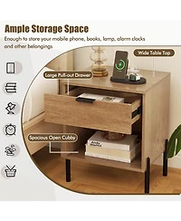 1PC Nightstand with Charging Station Drawer Compartment Modern Side End Table
