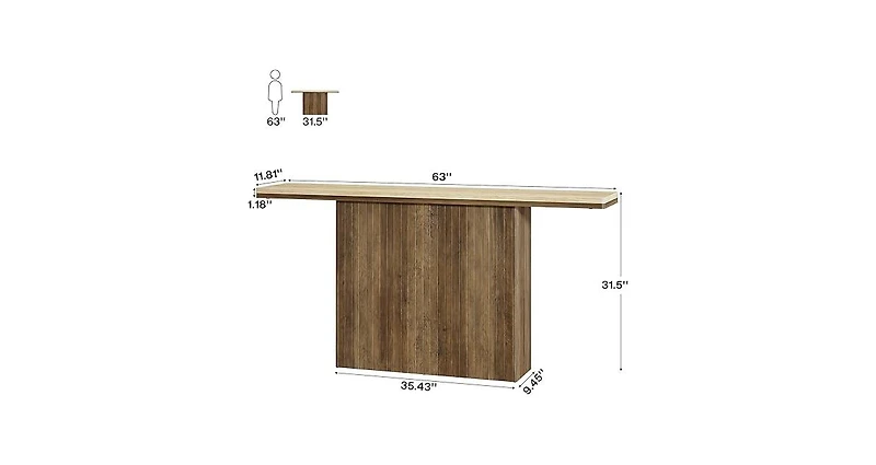 Tribesigns Farmhouse Fluted Console Table for Entryway, 63-Inch Long Wooden Sofa Table Behind Couch for Living Room
