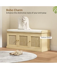Homcom Shoe Bench with Rat Doors, Cushion, Entryway Storage,