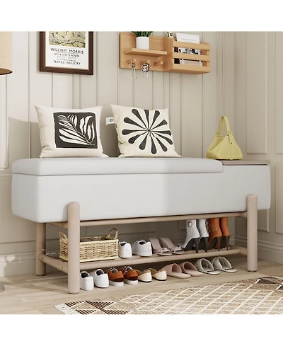 Clihome Farmhouse Upholstered Storage Bench with Hidden Compartment, Modern Entryway Bench for Living Room, Entryway, and Hallways