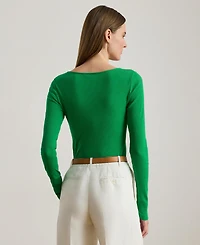 Lauren Ralph Women's Rib-Knit Long-Sleeve Scoop Neck Top