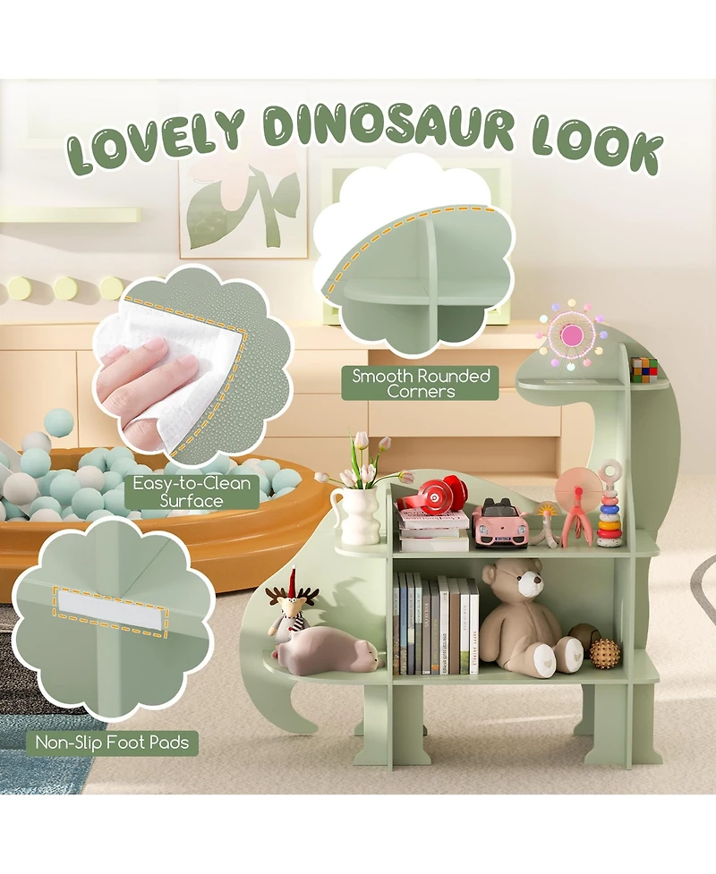 Gymax 3-Tier Dinosaur Kids Bookshelf Toy Storage Organizer Montessori Book Shelf