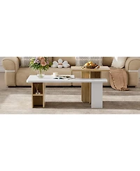 Lovmor Set of 2 Farmhouse Rectangular Nesting Coffee Tables with Wood Finish for Living Room