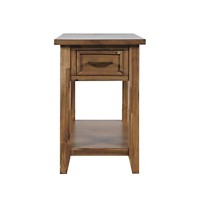 Jofran Claremont Transitional Rustic Wood Usb Charging End Table with Storage