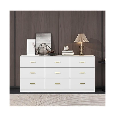 Lovmor Modern 9 Drawer Dresser Golden Handles Waterproof Bedroom Closet Storage Sturdy
