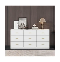 Lovmor Modern 9 Drawer Dresser Golden Handles Waterproof Bedroom Closet Storage Sturdy