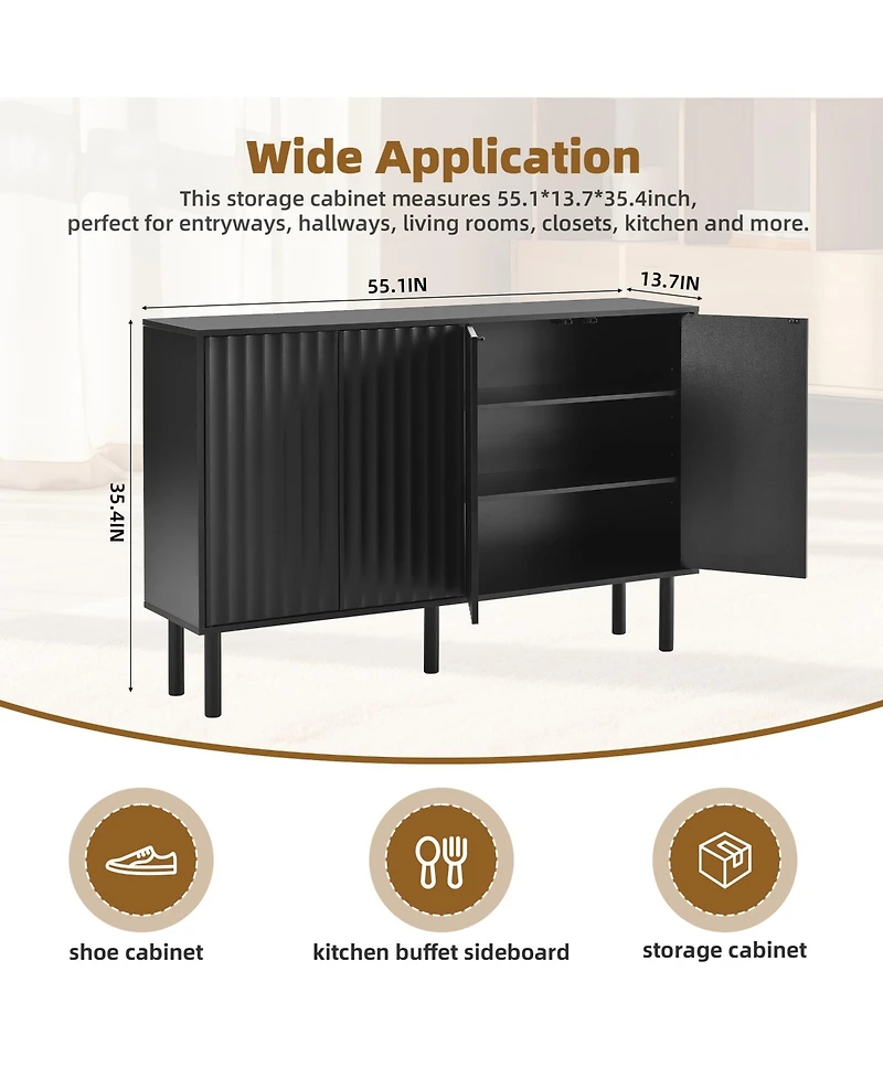 Lovmor Modern Fluted Door Storage Cabinet with Adjustable Shelves