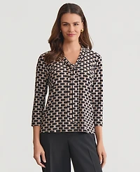 Kasper Women's Geo-Print Tie-Neck 3/4-Sleeve Top