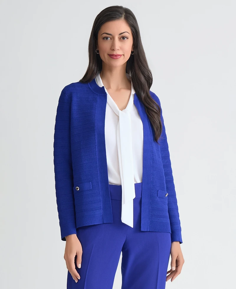 Kasper Women's Ottoman Stitch Long-Sleeve Cardigan