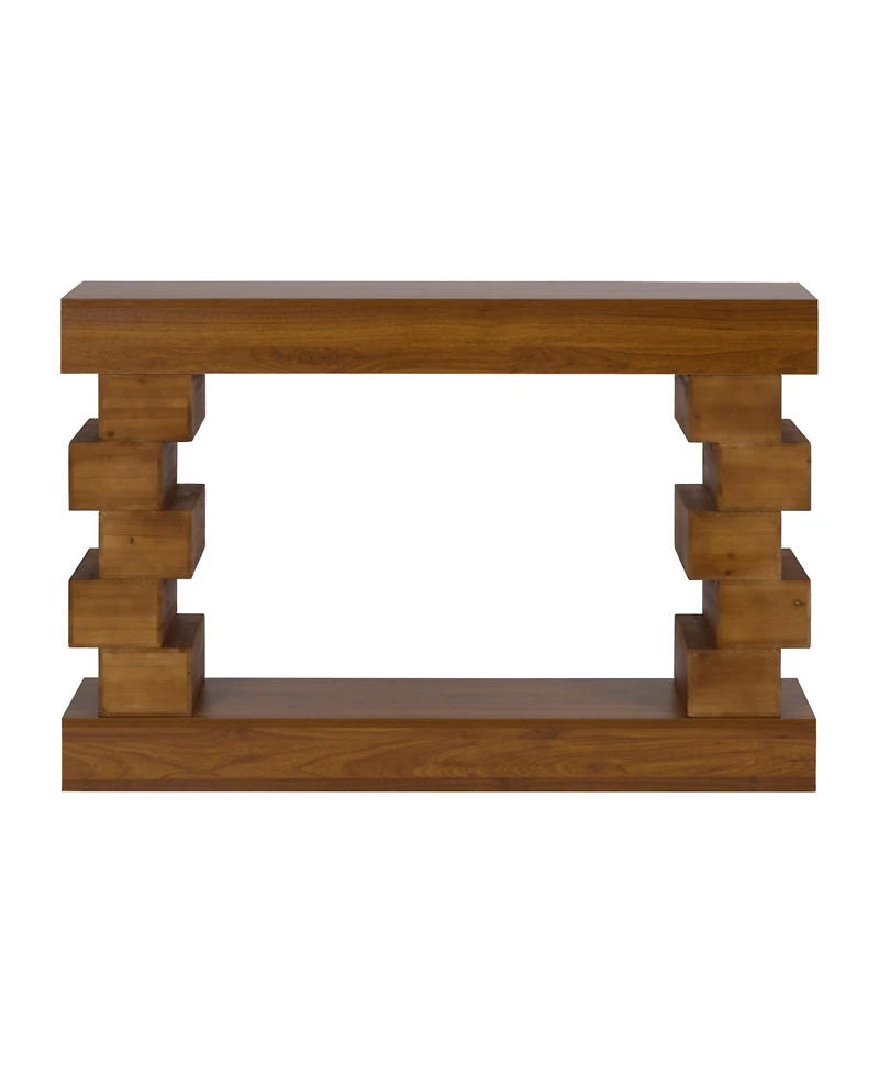 Streamdale Furniture Geometric Block Stacked Wood Console Table with Warm Natural Finish