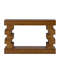 Streamdale Furniture Geometric Block Stacked Wood Console Table with Warm Natural Finish