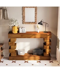 Streamdale Furniture Geometric Block Stacked Wood Console Table with Warm Natural Finish