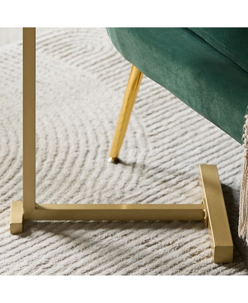 Kings Brand Furniture Wood and Gold Metal C-Shaped Side Table for Sofa, Snack or End