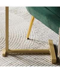 Kings Brand Furniture Wood and Gold Metal C-Shaped Side Table for Sofa, Snack or End