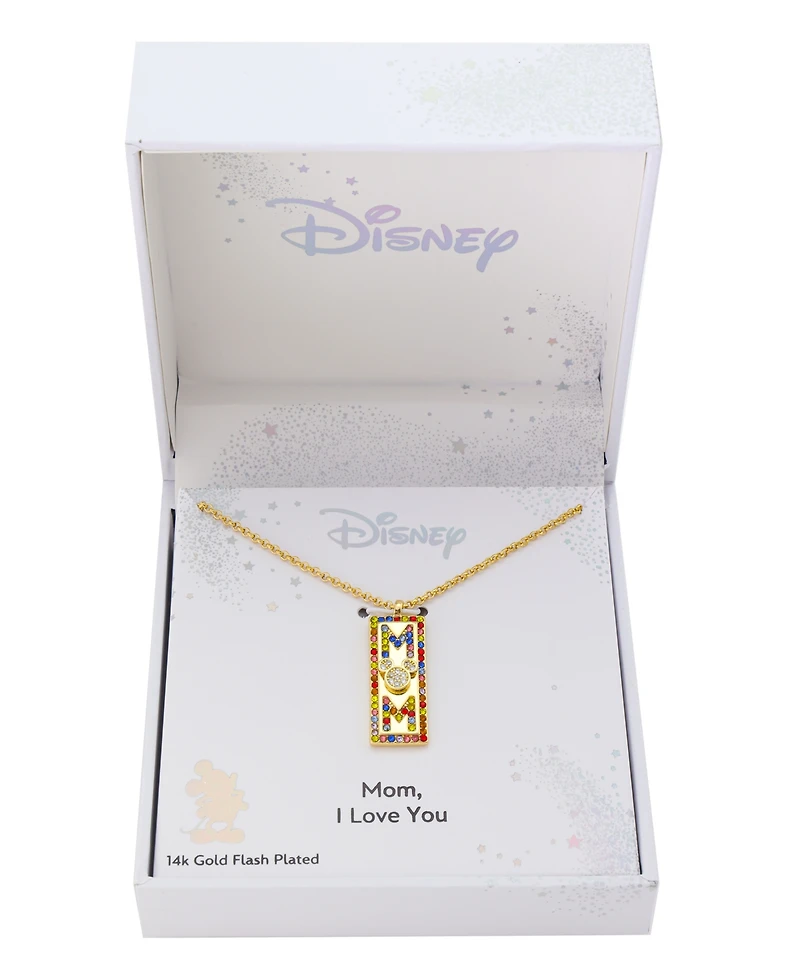 Disney Mickey Mouse "Mom" Cubic Zirconia Head Multicolor Crystal Bar Necklace