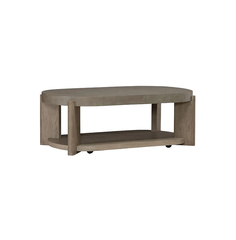 Liberty Furniture Affinity Oval Cocktail Table with Casters Dusty Taupe Faux Concrete Tops