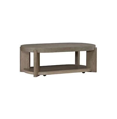 Liberty Furniture Affinity Oval Cocktail Table with Casters Dusty Taupe Faux Concrete Tops