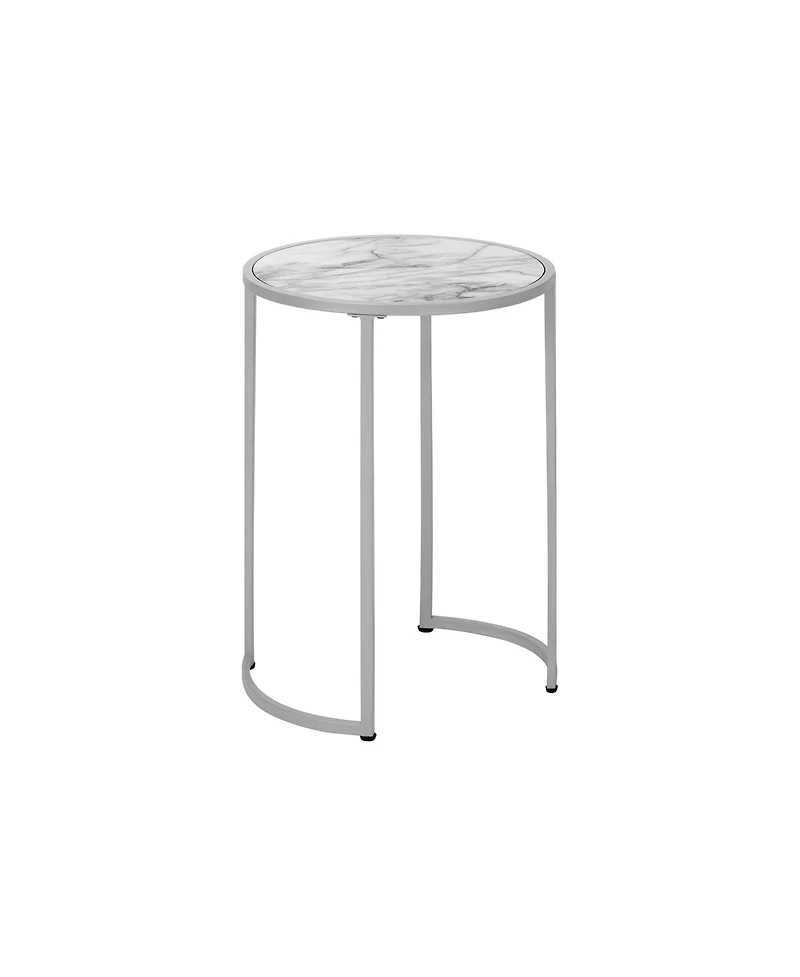 Lovmor Accent Table, Side, Round, End, Nightstand, Lamp, Living Room, Bedroom, White Marble Look Laminate, Grey Metal, Contemporary, Modern