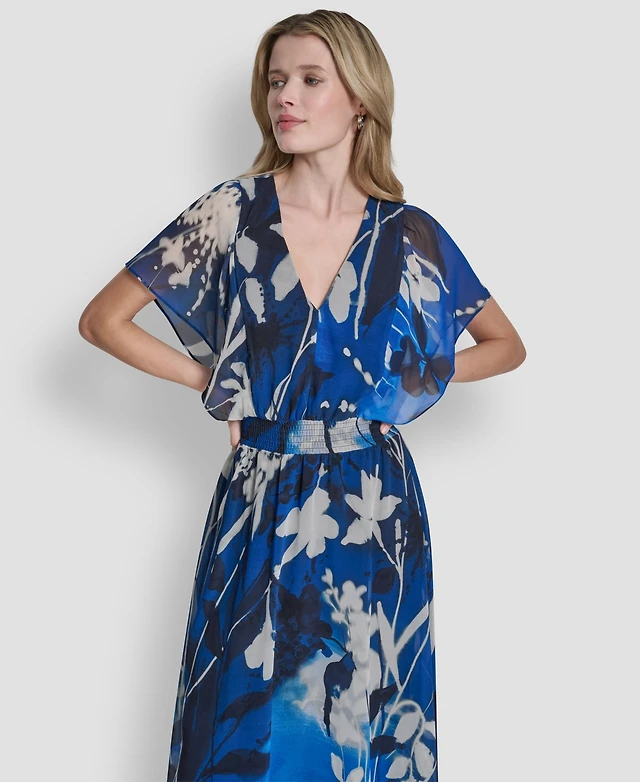 msk short sleeve floral midi fit + flare dress MSK Womens Midi V Neck Short Sleeve Fitted Floral Fit + Flare Dress, Color: Jbs Navy