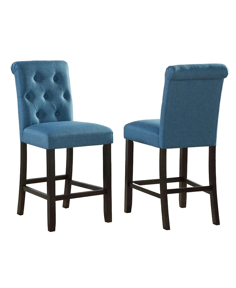 Streamdale Furniture Solid Wood Tufted Asons Counter Height Stool, Set of 2, Blue