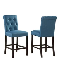 Streamdale Furniture Solid Wood Tufted Asons Counter Height Stool, Set of 2, Blue