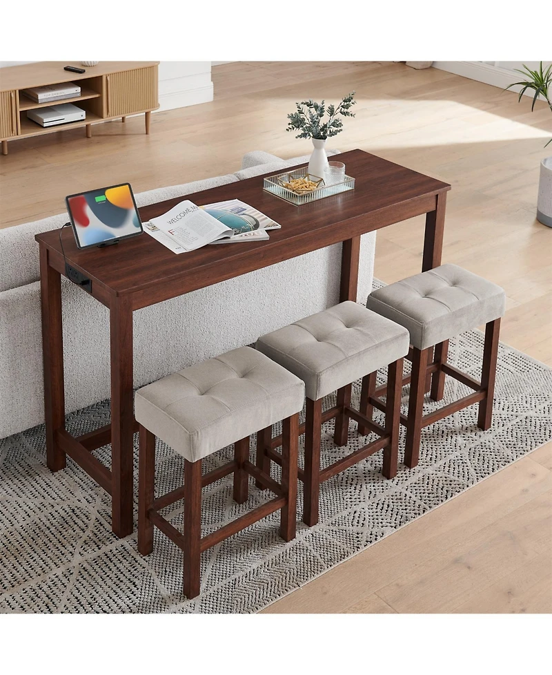 Streamdale Furniture 59" Bar Table Set w/ Power Outlet & 3 Stools