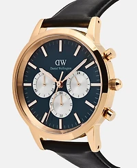 Daniel Wellington Men's Chronograph Black Leather Watch, 42mm