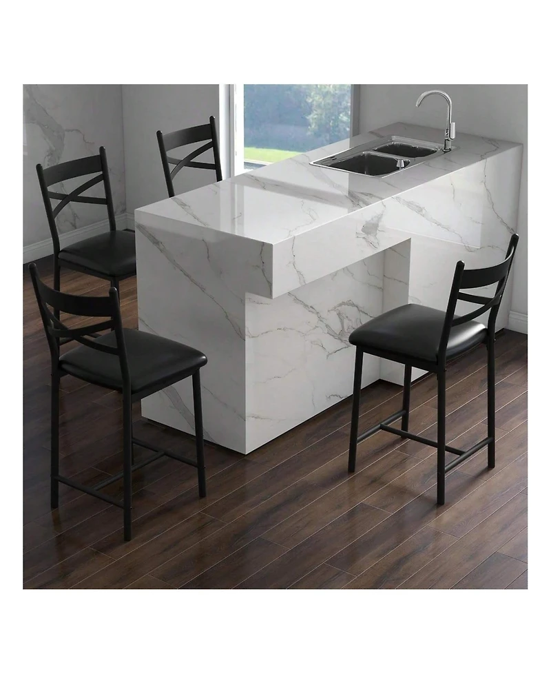 gaomon Bar Stools Set Of 4, Pu Upholstered Bar Chairs, Kitchen Island Chairs With X-Shaped Backrest And Metal Footrest Chairs For Dining Room