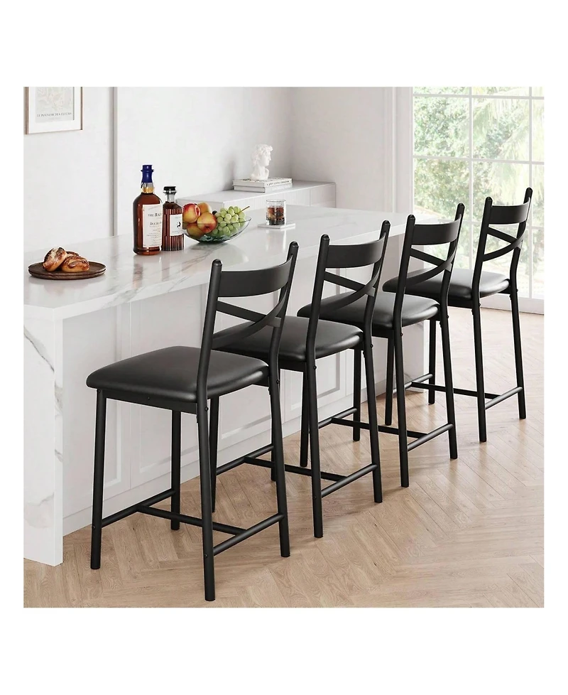 gaomon Bar Stools Set Of 4, Pu Upholstered Bar Chairs, Kitchen Island Chairs With X-Shaped Backrest And Metal Footrest Chairs For Dining Room