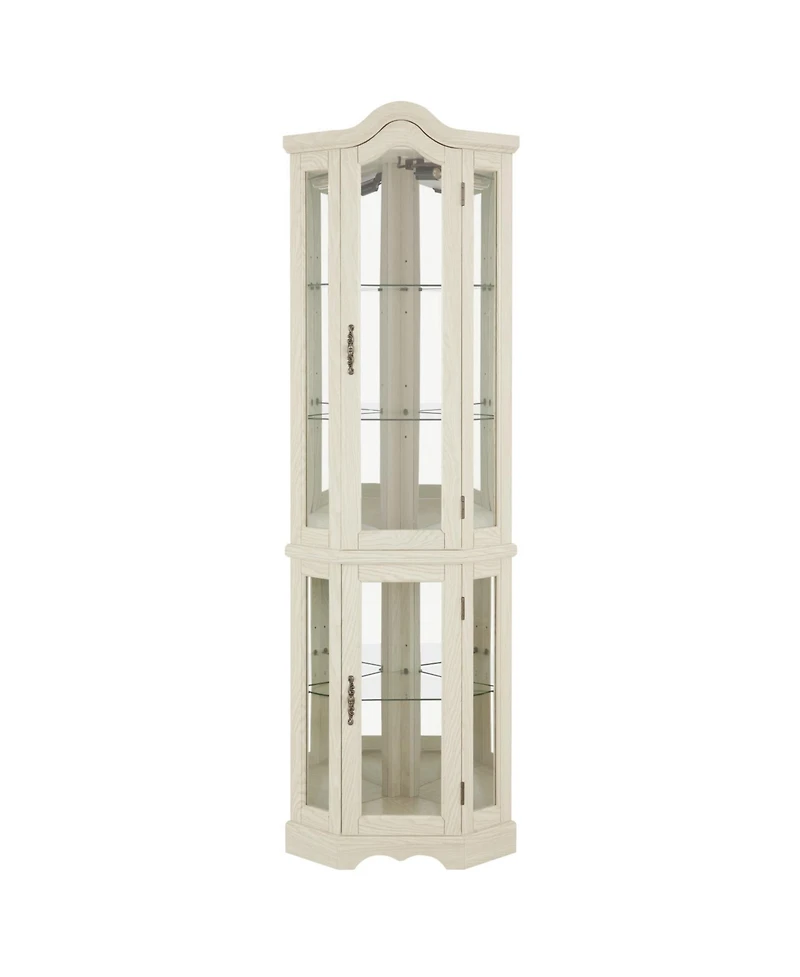 Streamdale Furniture Streamdale Lighted Corner Curio Cabinet with Glass Doors & Shelves - White